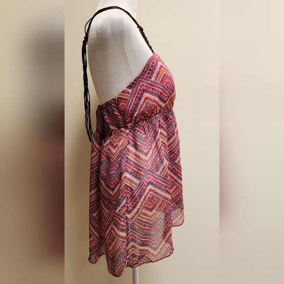 Sheer Beaded Halter Top Tribal Print Size Juniors XL (15-17) - Picture 4 of 8